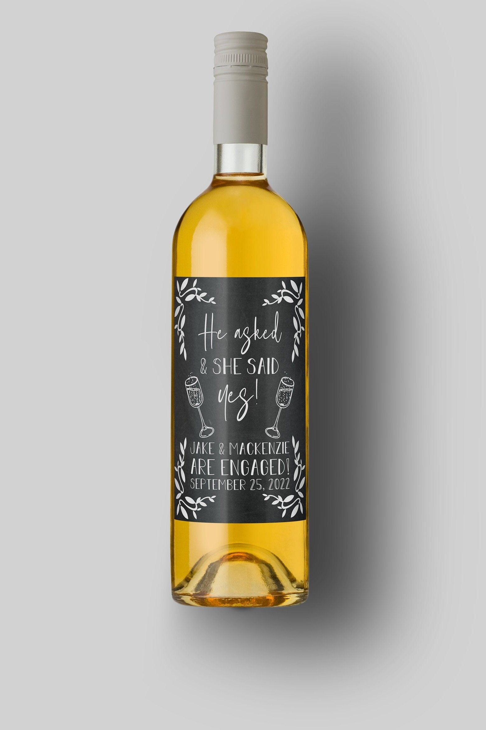 He Asked And She Said Yes | Custom Bottle Labels | Personalized Bottle Labels | Engagement Wedding Announcement