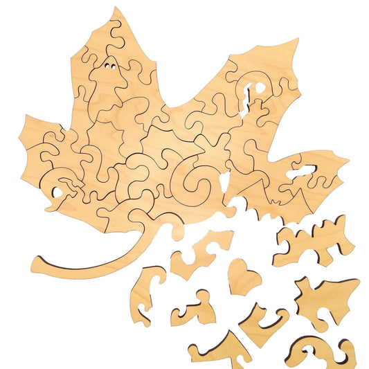 Fall Leaf Halloween Puzzle with Spooky Whimsies | Completed Size: 9.5 x 9.0 in. | Assembly Required