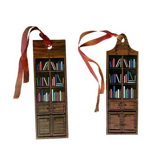 DIY Blank Library Shelf Bookcase Bookmarks (Set of 2) | Wood With Tassel