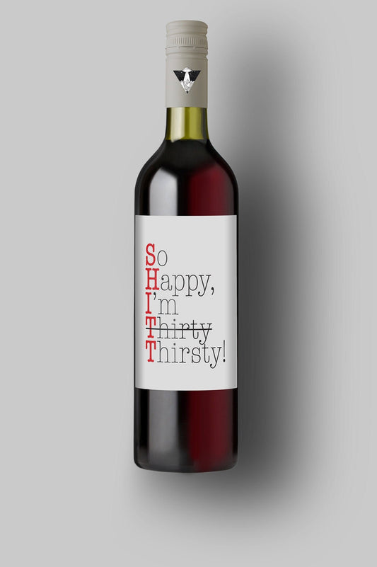 So Happy I'm Thirty Thirsty | Custom Bottle Labels | Personalized Bottle Labels | Party Favor Gift