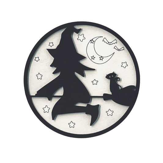 DIY Paint Your Own Witch On Broom Sign | Halloween | Fall Decor | 2-Layer | Do It Yourself | Size: 9 x 9 in | Painting and Assembly Required