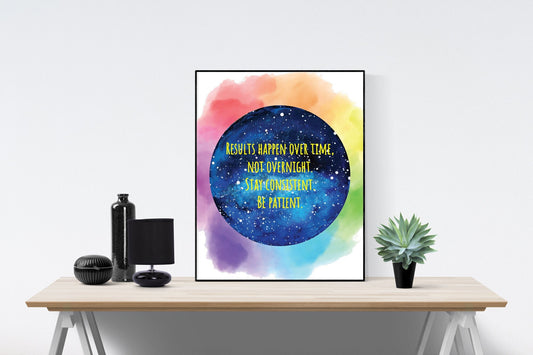 Results Happen over Time, Not Over Night | Motivational Quote | Art Print