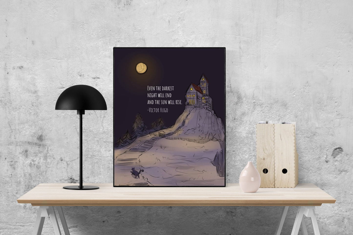 Even The Darkest Night Will End And The Sun Will Rise | Victor Hugo | Motivational Quote | Art Print