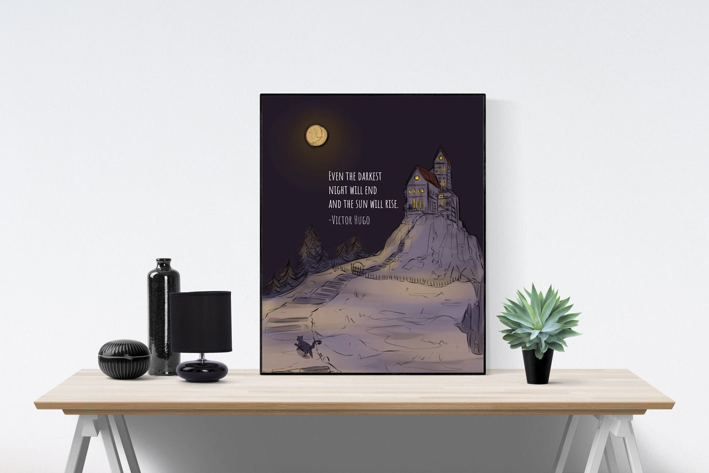 Even The Darkest Night Will End And The Sun Will Rise | Victor Hugo | Motivational Quote | Art Print