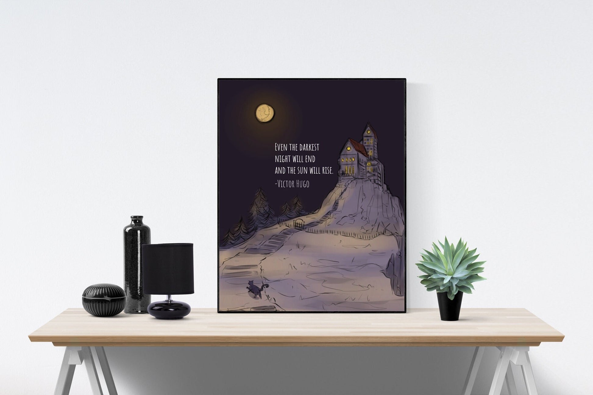 Even The Darkest Night Will End And The Sun Will Rise | Victor Hugo | Motivational Quote | Art Print