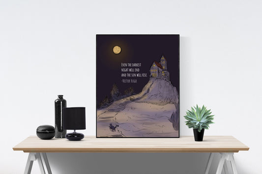 Even The Darkest Night Will End And The Sun Will Rise | Victor Hugo | Motivational Quote | Art Print