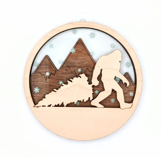 Layered Bigfoot Dragging A Tree | DIY Paint | Gift | Present Tag | Christmas Tree Ornament