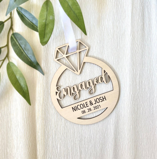 Diamond Ring Engagement Ornament | Free Personalization | Gift | Present Tag | Christmas Tree Ornament