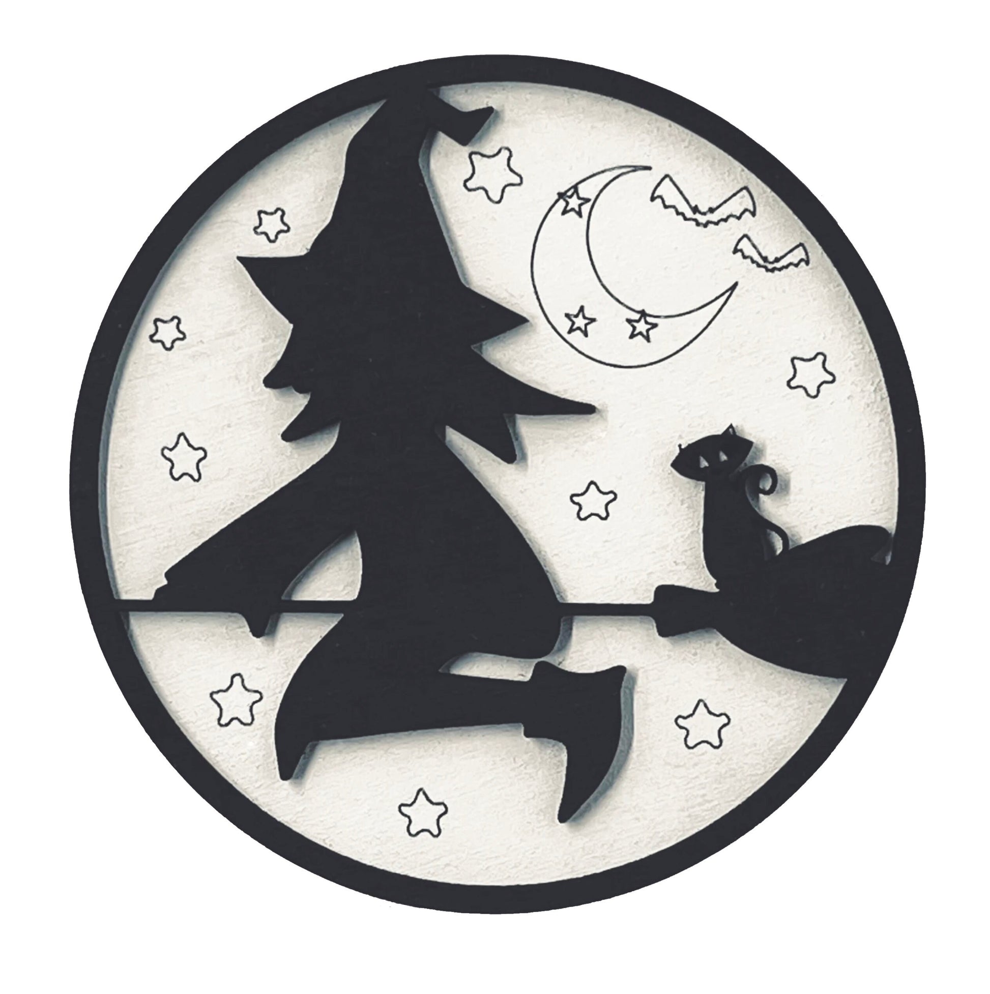 DIY Paint Your Own Witch On Broom Sign | Halloween | Fall Decor | 2-Layer | Do It Yourself | Size: 9 x 9 in | Painting and Assembly Required