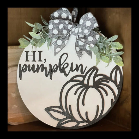 DIY Paint Your Own Hi, Pumpkin Round Sign | Halloween | Fall Decor | Thanksgiving | Do It Yourself | Size: 9.0 x 9.0 in | Painting Required