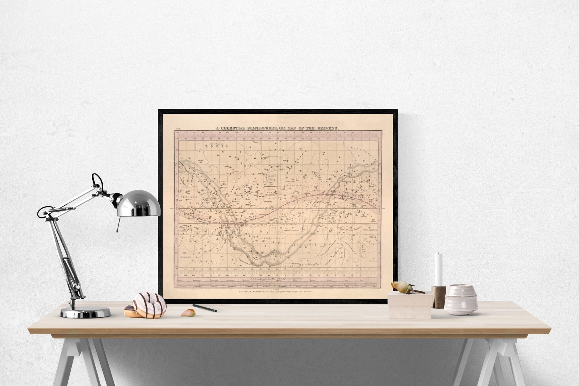 Huntington Map Of The Celestial Planisphere Map | Map of The Heavens | 1835 | NASA Artwork | Vintage Art Print | Art Print