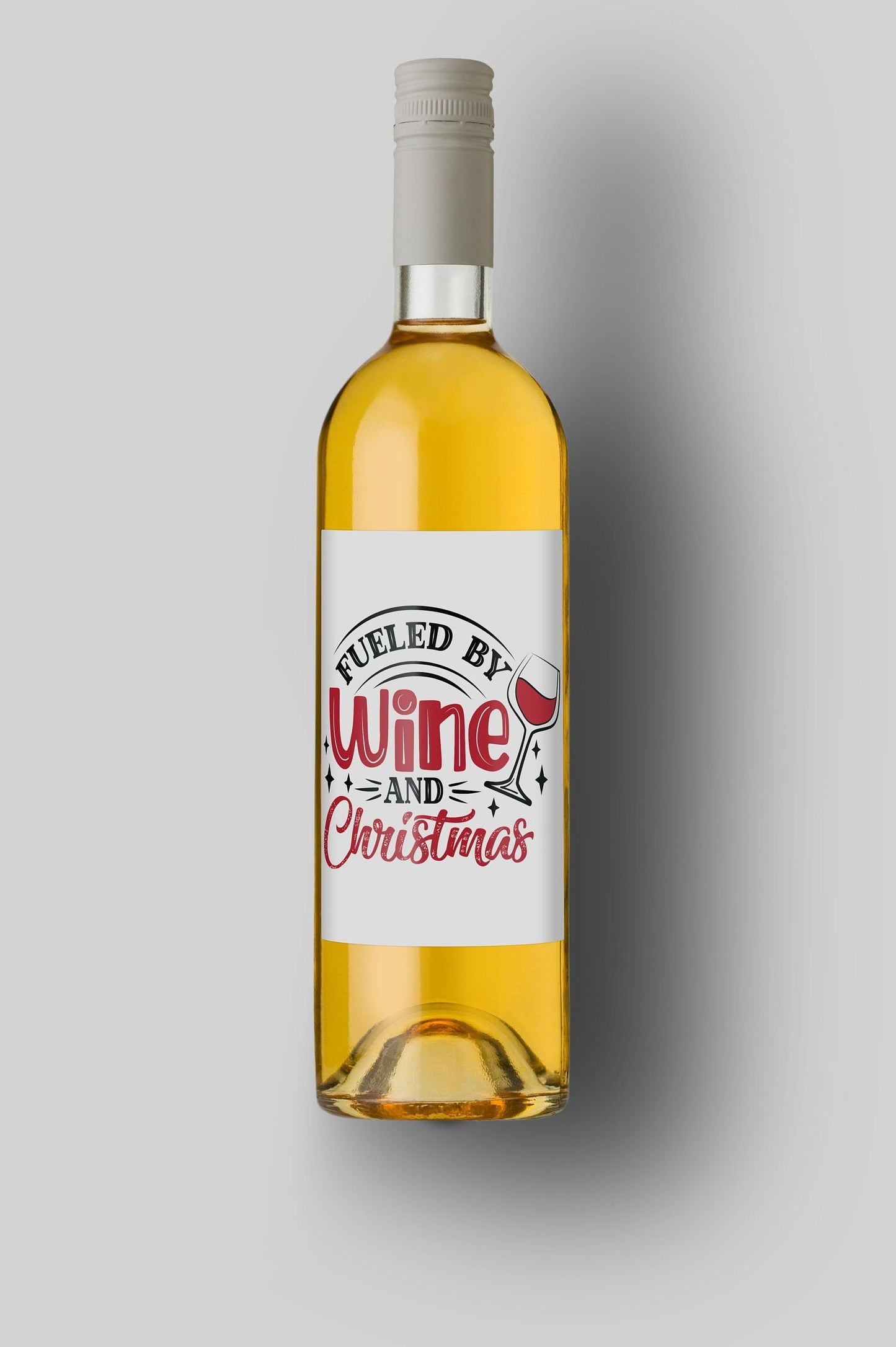 Fueled By Wine And Christmas | Custom Bottle Labels | Personalized Bottle | Christmas Holidays Label