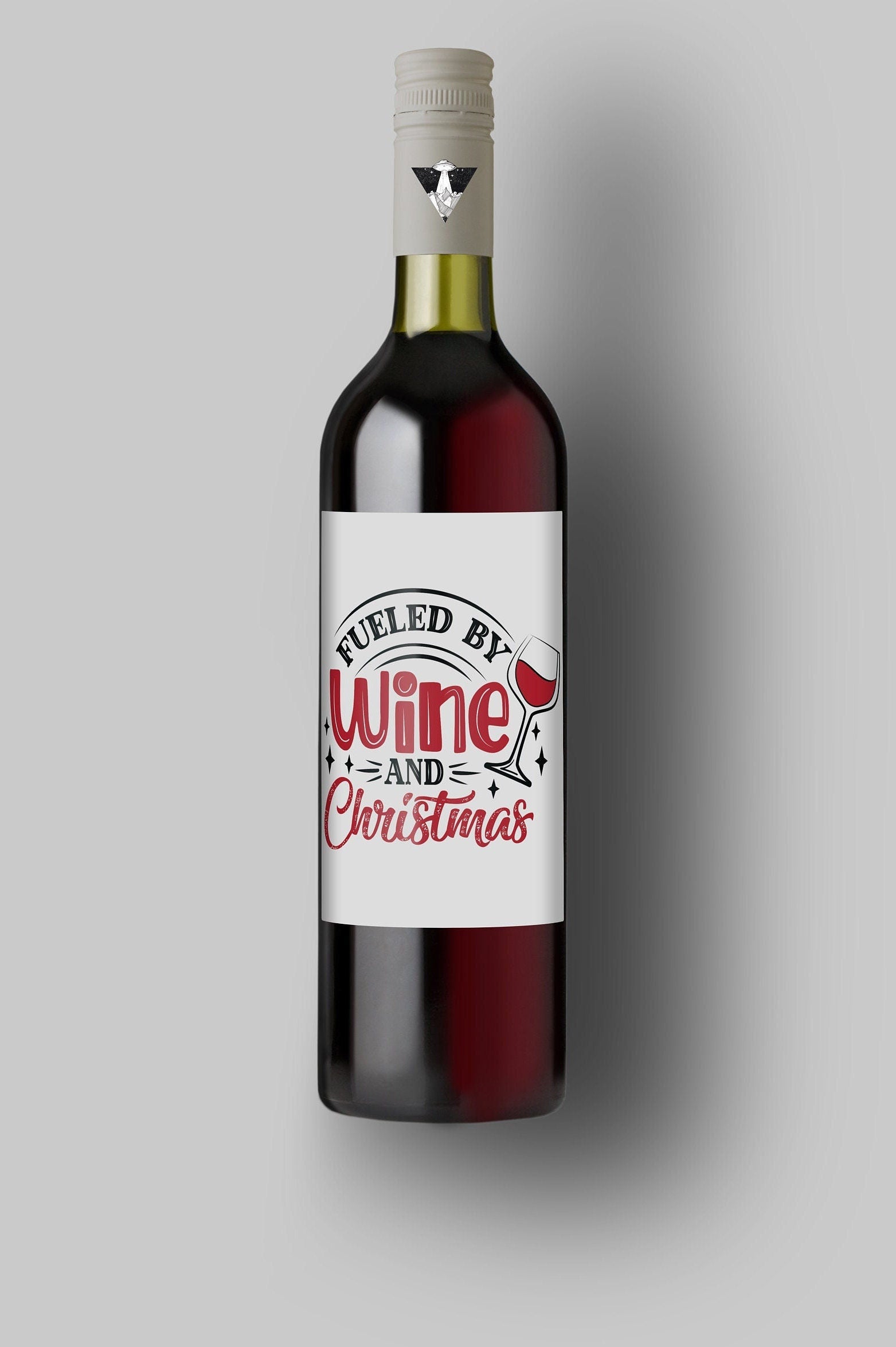 Fueled By Wine And Christmas | Custom Bottle Labels | Personalized Bottle | Christmas Holidays Label