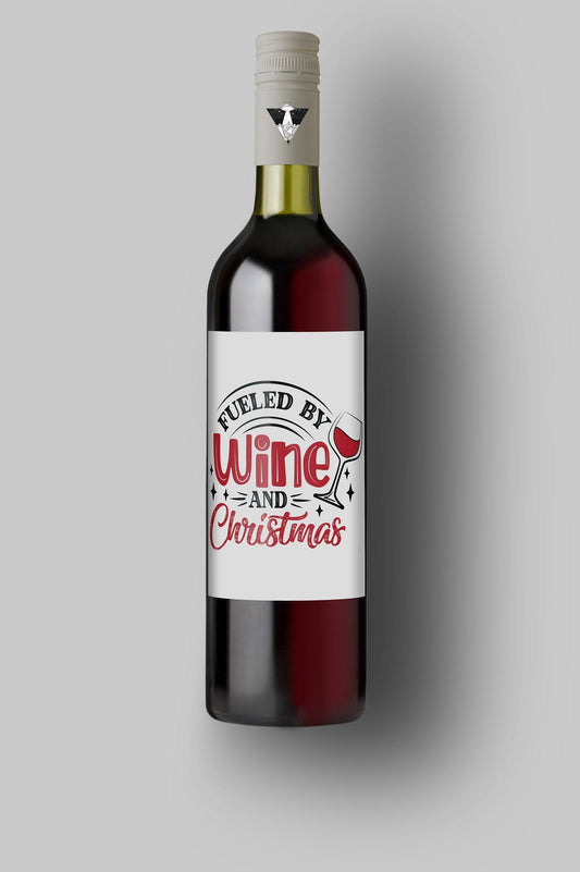 Fueled By Wine And Christmas | Custom Bottle Labels | Personalized Bottle | Christmas Holidays Label
