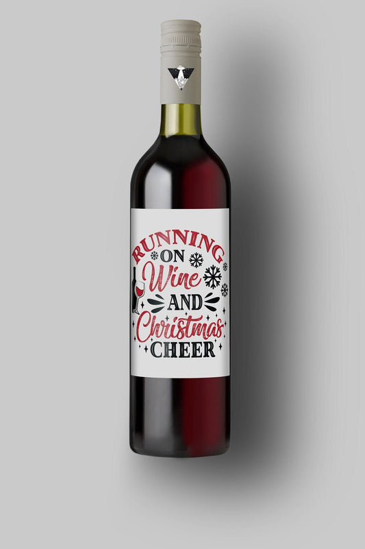 Running On Wine And Christmas Cheer | Custom Bottle Labels | Personalized Bottle | Christmas Holidays Label
