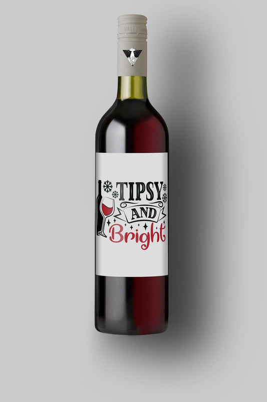 Tipsy And Bright | Custom Bottle Labels | Personalized Bottle | Christmas Holidays Label