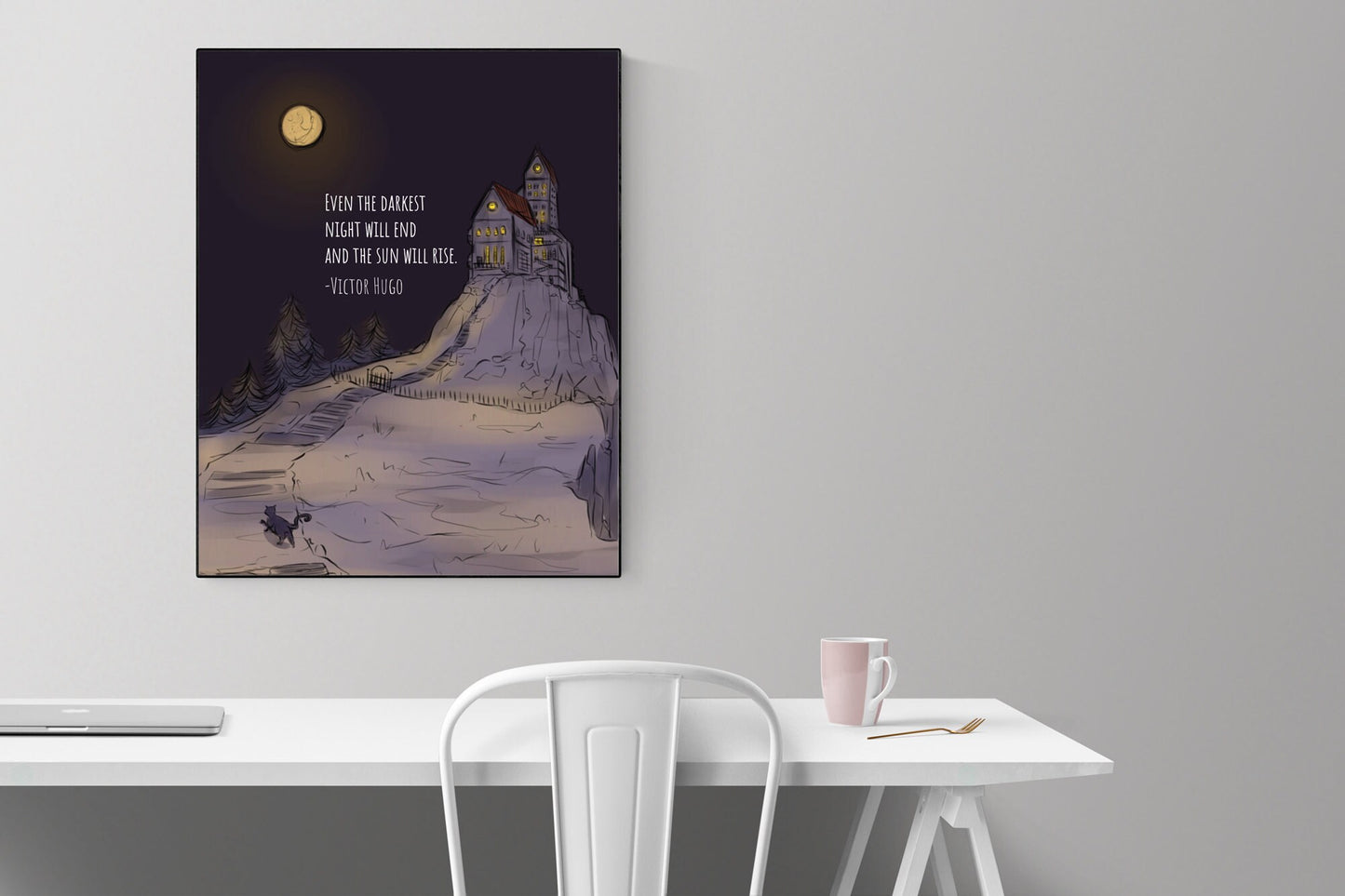 Even The Darkest Night Will End And The Sun Will Rise | Victor Hugo | Motivational Quote | Art Print