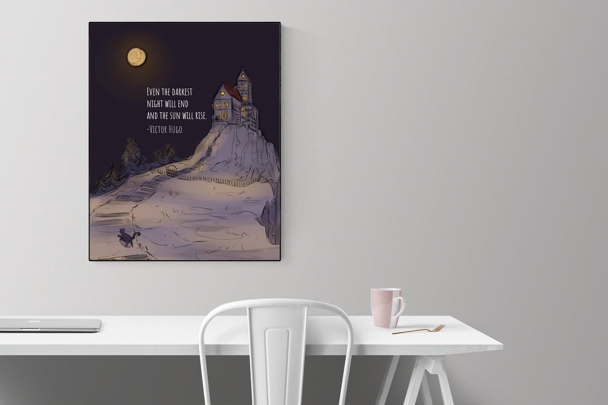 Even The Darkest Night Will End And The Sun Will Rise | Victor Hugo | Motivational Quote | Art Print