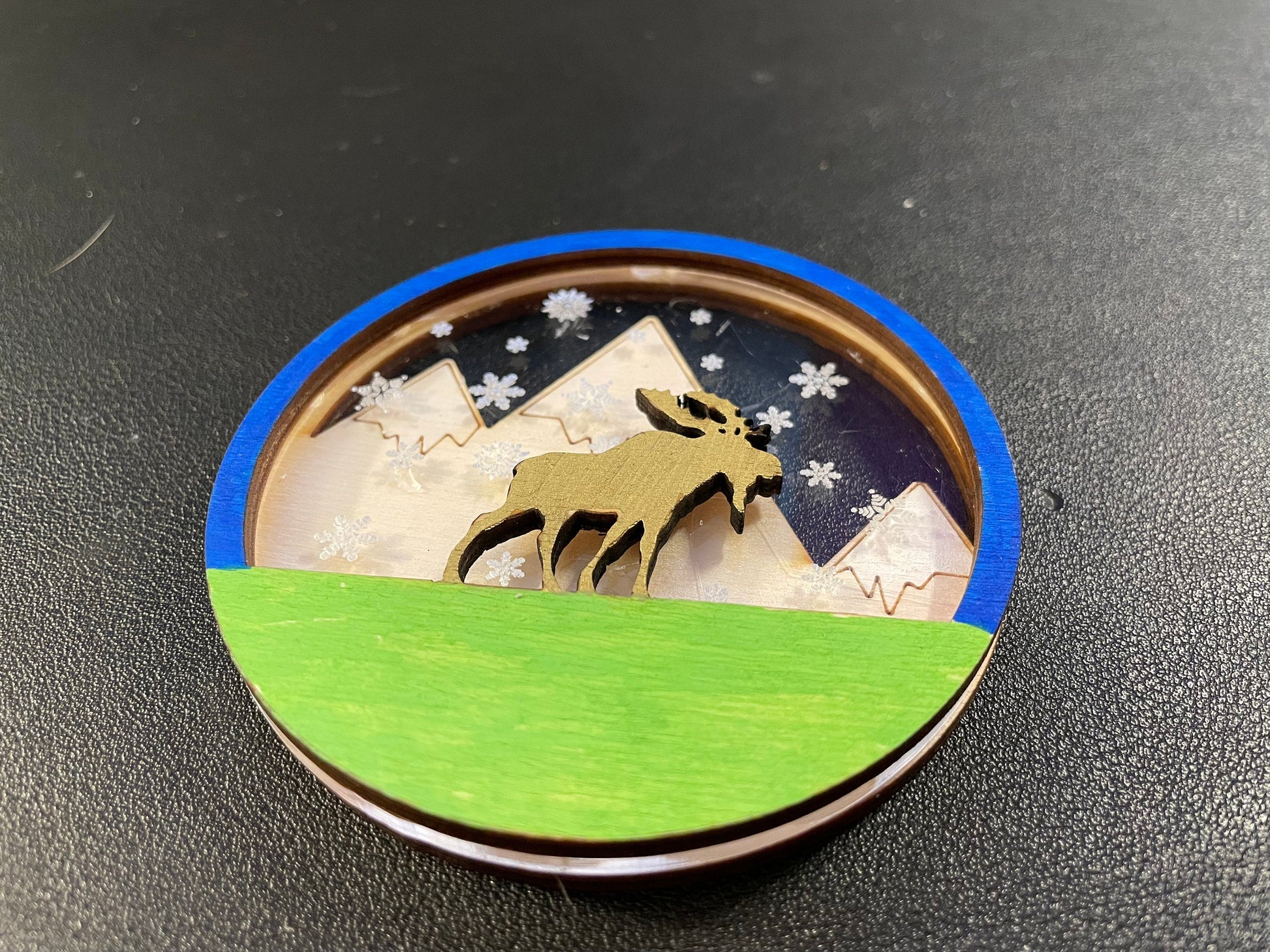 Moose Traveling Across The Mountains | DIY Paint | Gift | Present Tag | Christmas Tree Ornament