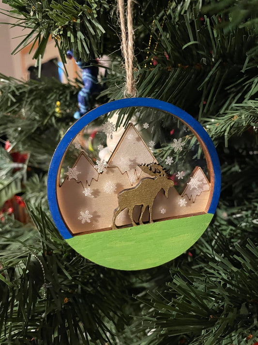 Moose Traveling Across The Mountains | DIY Paint | Gift | Present Tag | Christmas Tree Ornament
