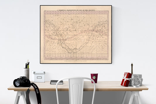 Huntington Map Of The Celestial Planisphere Map | Map of The Heavens | 1835 | NASA Artwork | Vintage Art Print | Art Print