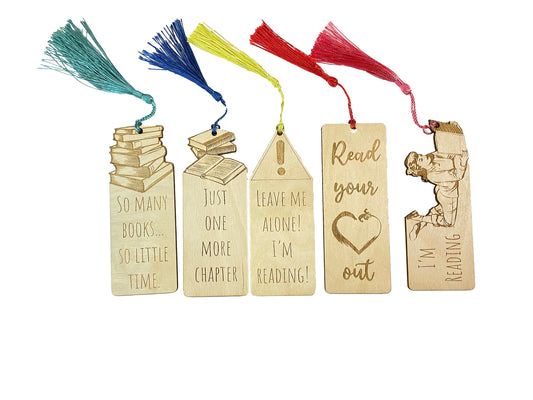 So Many Books | So Little Time | Just One More Chapter | Leave Me Alone I'm Reading | Read Your Heart Out | Wood Bookmark With Tassel