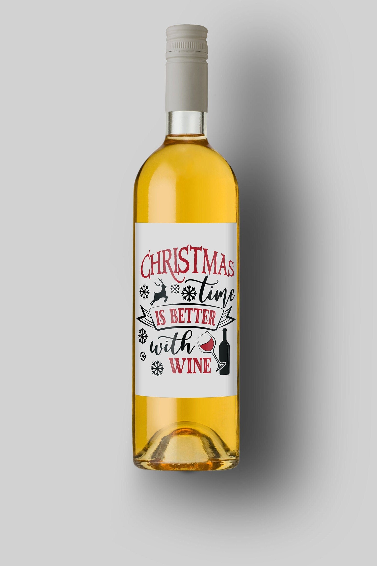 Christmas Time Is Better With Wine | Custom Bottle Labels | Personalized Bottle | Christmas Holidays Label