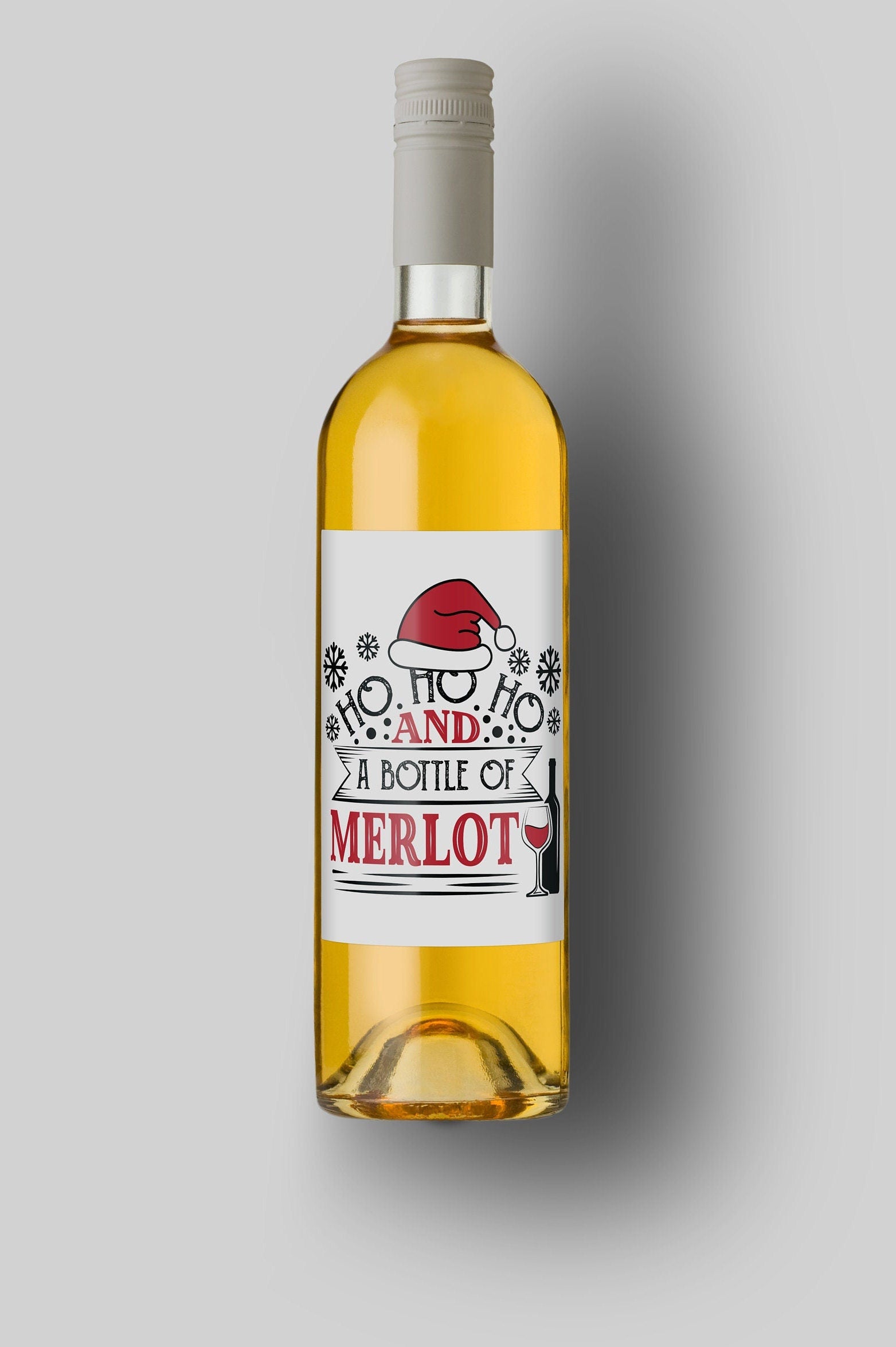 Ho Ho Ho And A Bottle Of Merlot | Custom Bottle Labels | Personalized Bottle | Christmas Holidays Label