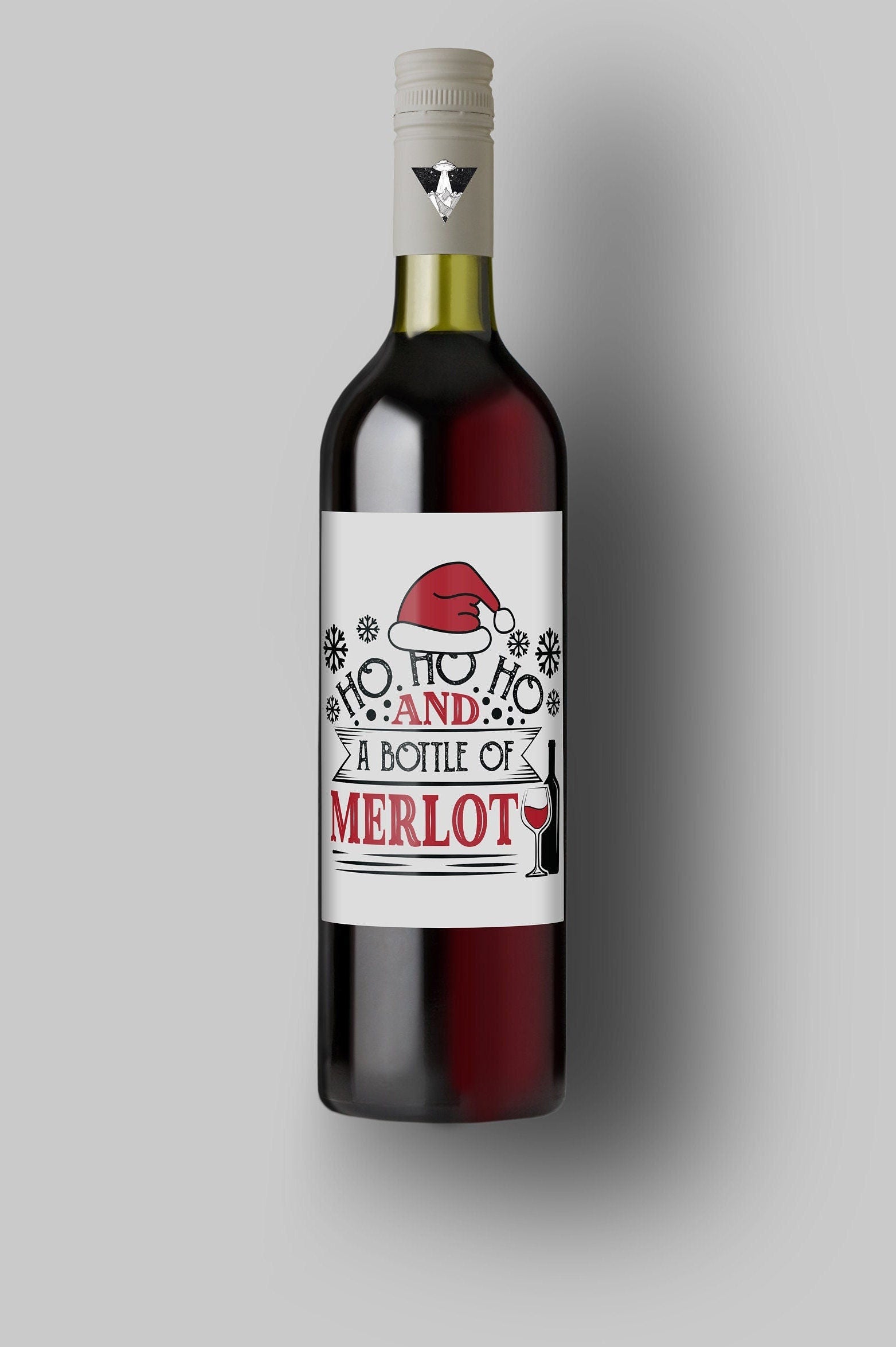 Ho Ho Ho And A Bottle Of Merlot | Custom Bottle Labels | Personalized Bottle | Christmas Holidays Label