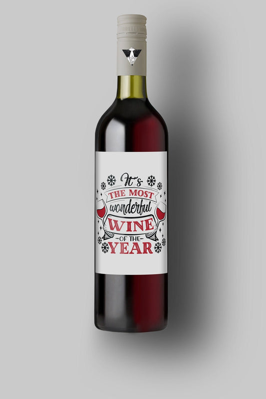 It's The Most Wonderful Wine Of The Year | Custom Bottle Labels | Personalized Bottle | Christmas Holidays Label