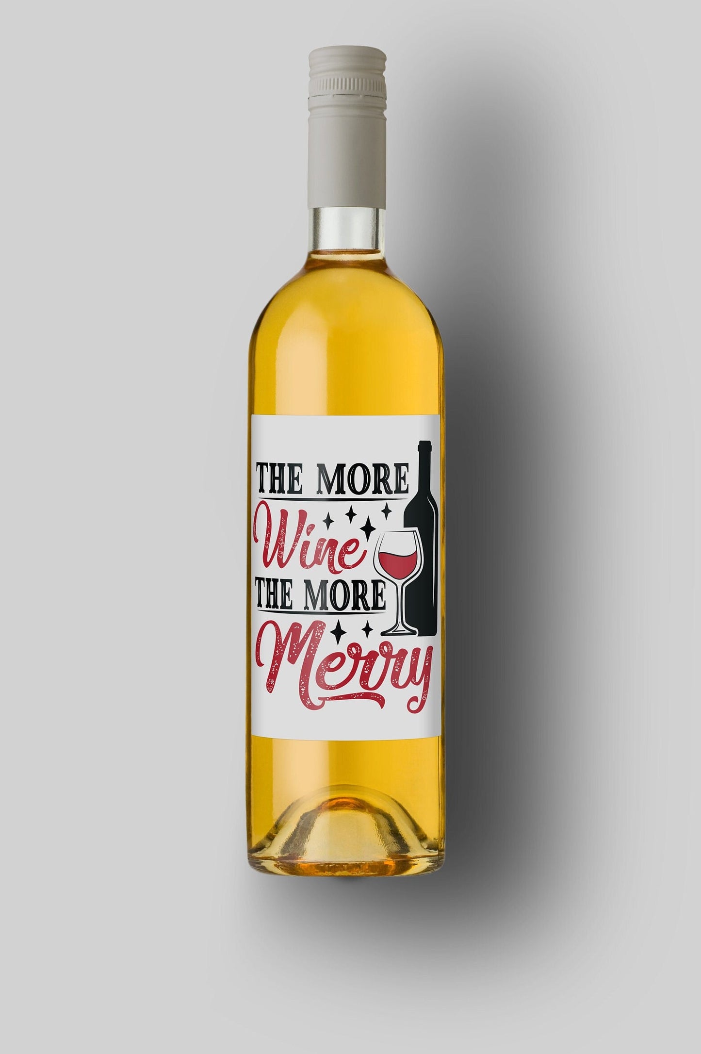The More Wine The More Merry | Custom Bottle Labels | Personalized Bottle | Christmas Holidays Label