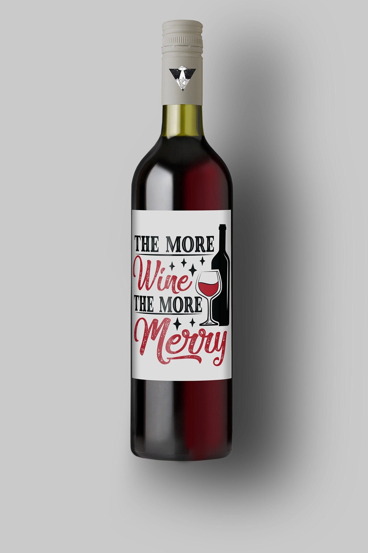The More Wine The More Merry | Custom Bottle Labels | Personalized Bottle | Christmas Holidays Label