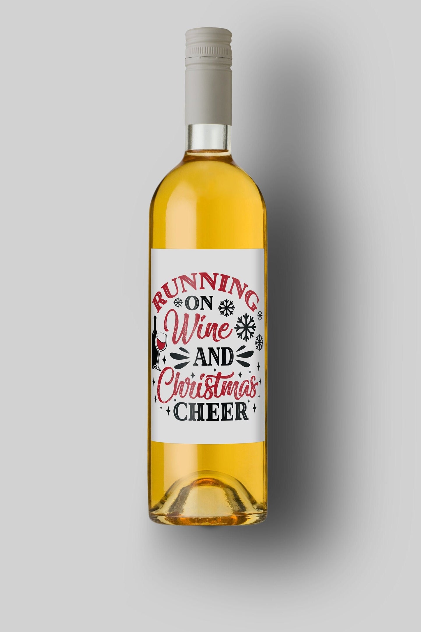 Running On Wine And Christmas Cheer | Custom Bottle Labels | Personalized Bottle | Christmas Holidays Label