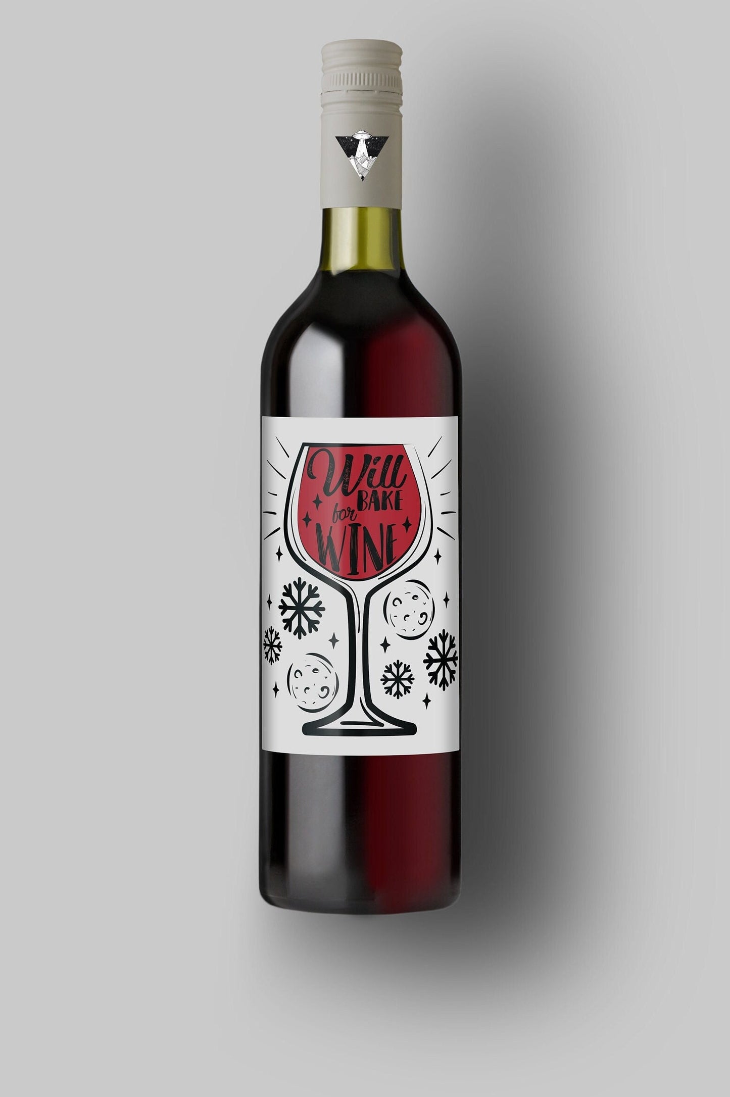 Will Bake For Wine | Custom Bottle Labels | Personalized Bottle | Christmas Holidays Label