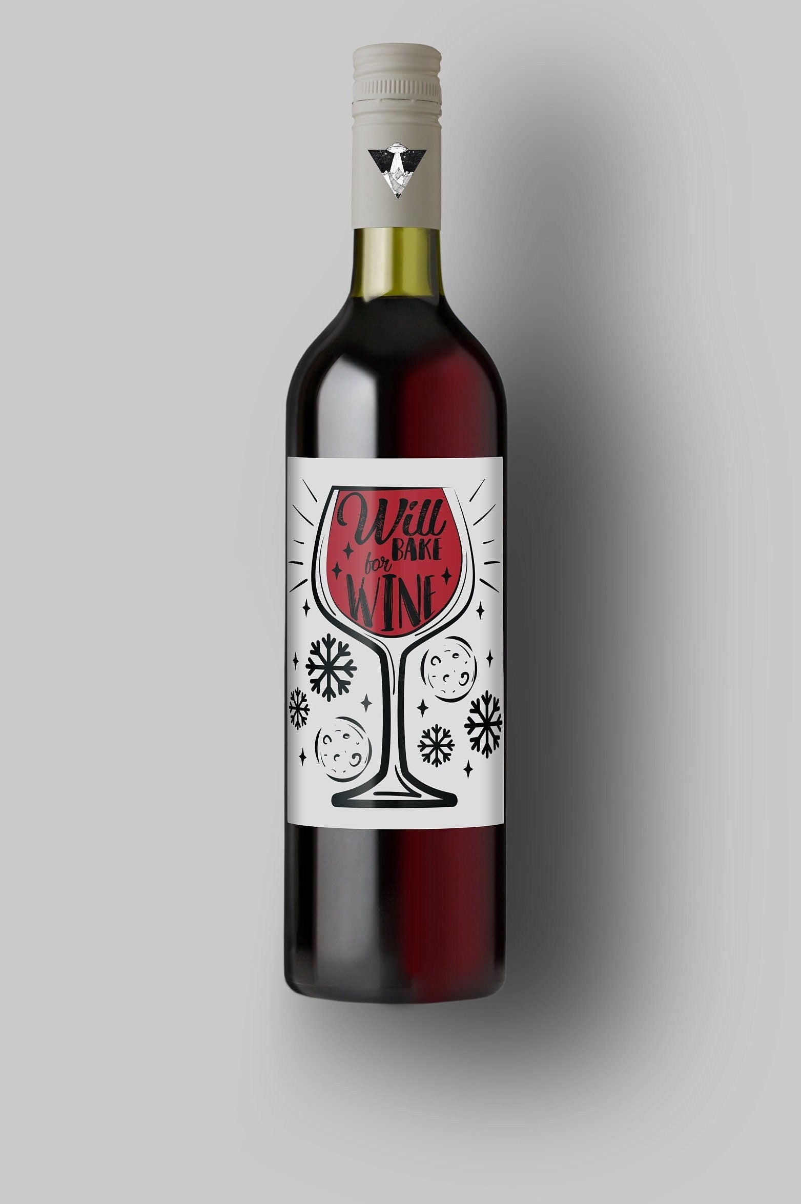 Will Bake For Wine | Custom Bottle Labels | Personalized Bottle | Christmas Holidays Label
