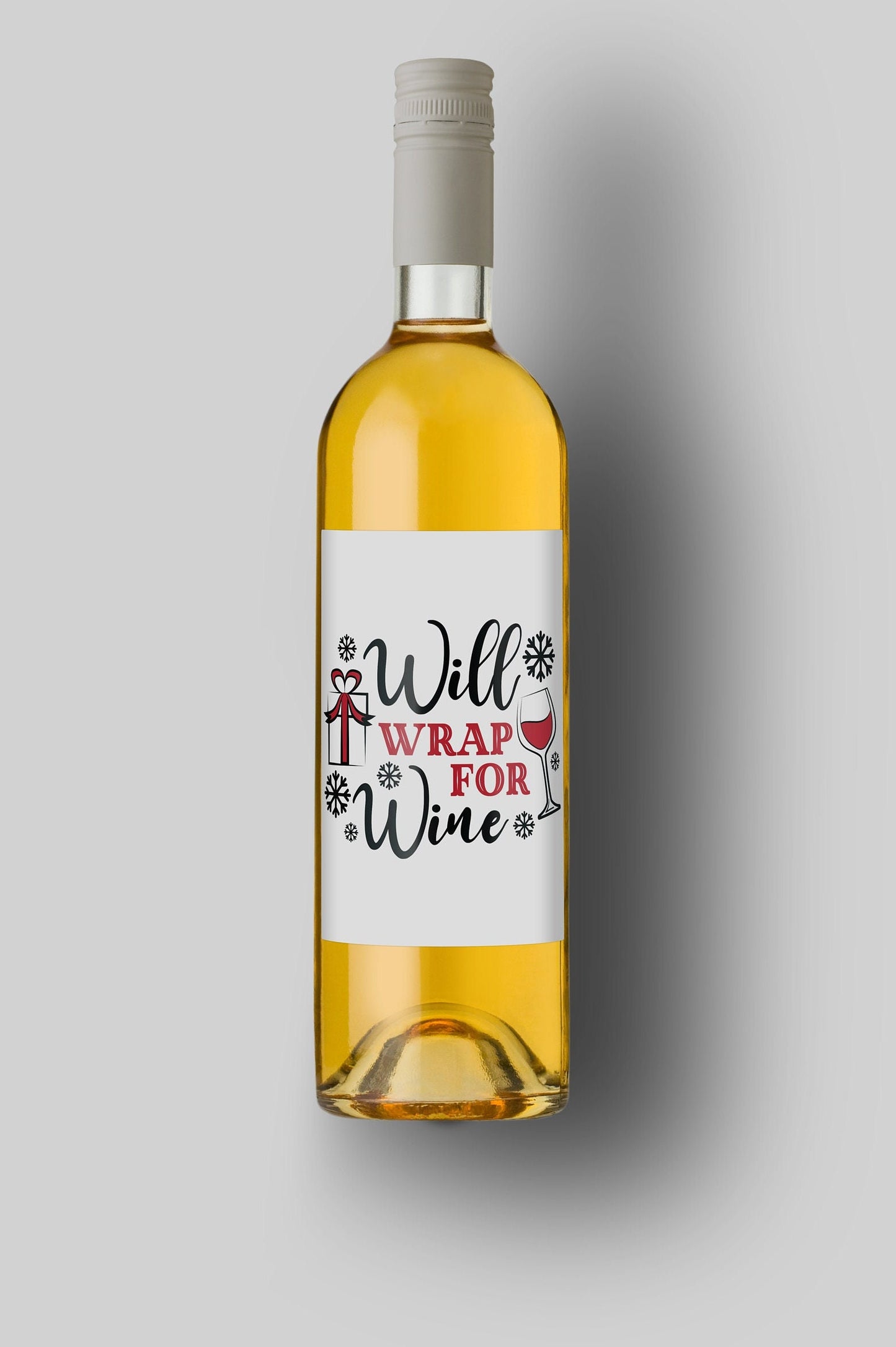 Will Wrap For Wine | Custom Bottle Labels | Personalized Bottle | Christmas Holidays Label