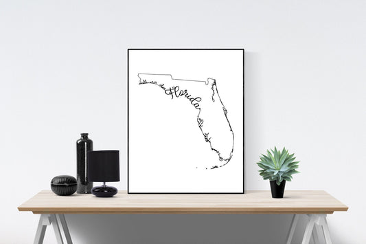 State of Florida Map | Gators | Calligraphy | Home Artwork Decor | Country Farmhouse | Typography | Art Print