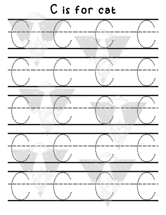 Digital Download | C Is For Cat | Primary Letter | Practice Writing Alphabet | Single Page PDF File | Print As Many As You Need