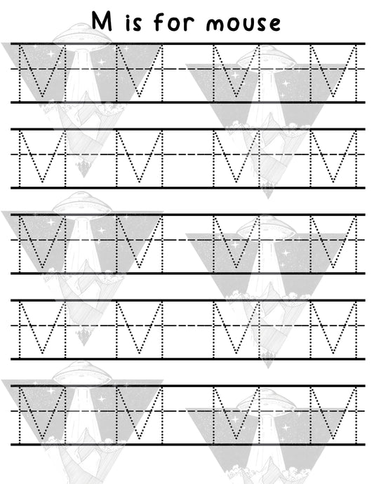 Digital Download | M Is For Mouse | Primary Letter | Practice Writing Alphabet | Single Page PDF File | Print As Many As You Need