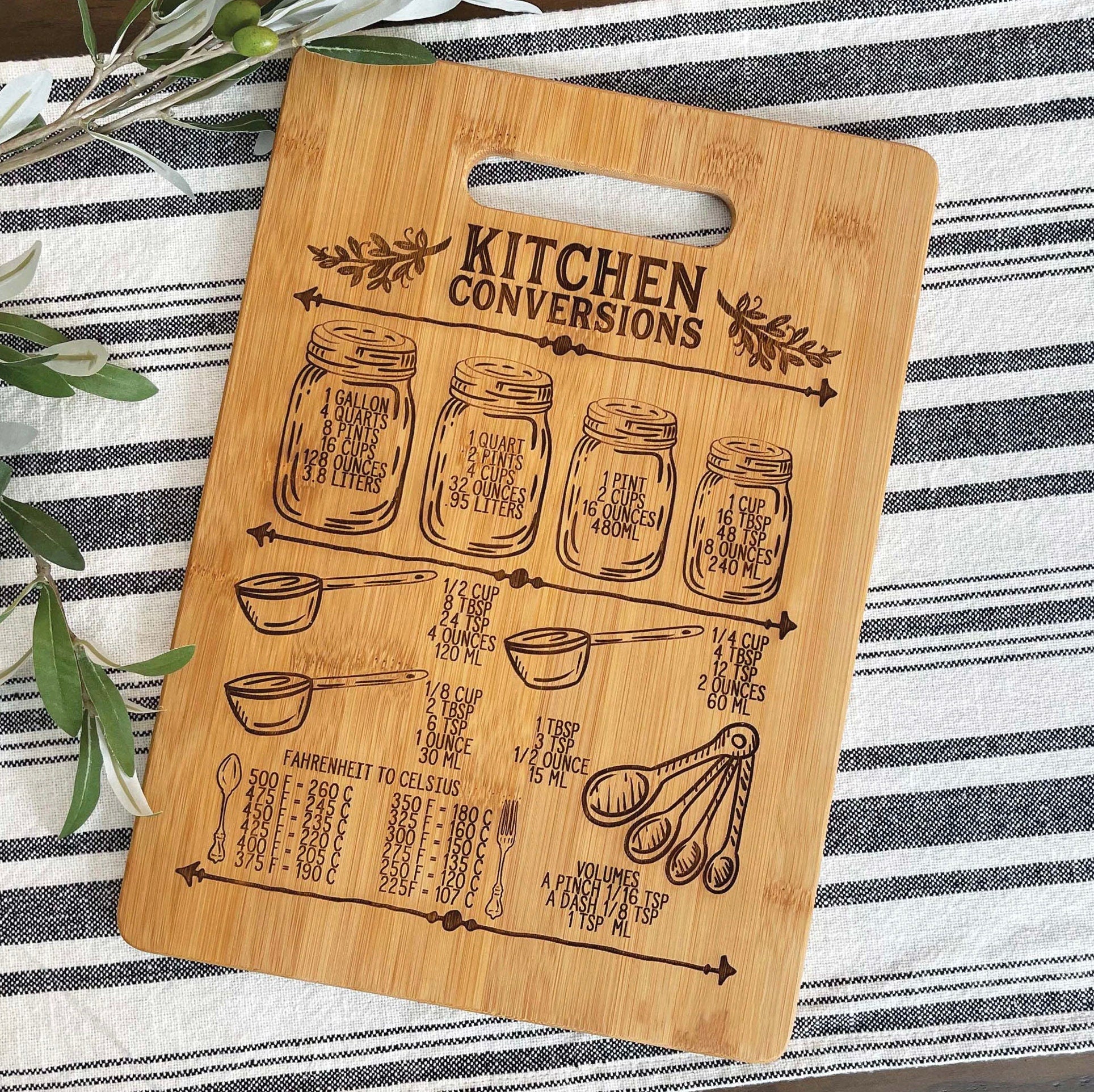 Kitchen Conversions Chart | Present For The Cook | Bamboo Cutting Board