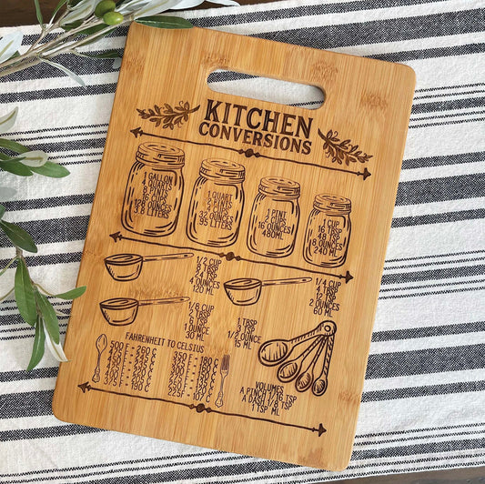 Kitchen Conversions Chart | Present For The Cook | Bamboo Cutting Board
