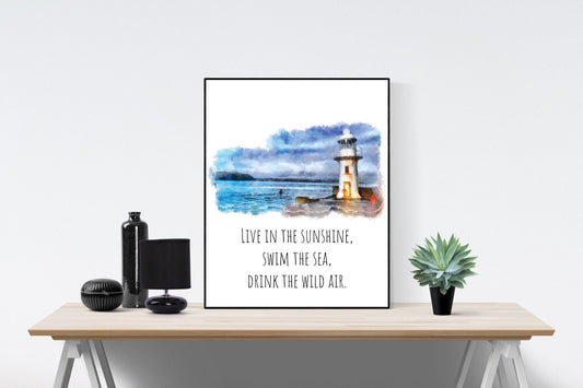 Live In The Sunshine | Swim In The Sea | Drink The Wild Air | Ralph Waldo Emerson Quote | Art Print