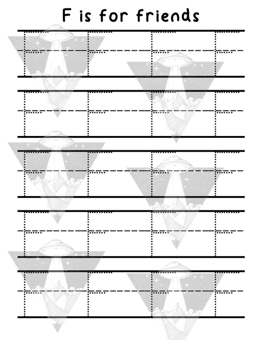 Digital Download | F Is For Friends | Primary Letter | Practice Writing Alphabet | Single Page PDF File | Print As Many As You Need