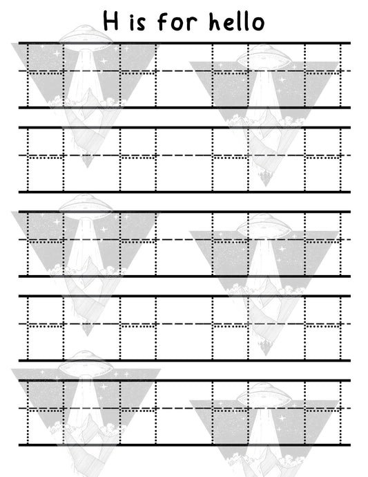 Digital Download | H Is For Hello | Primary Letter | Practice Writing Alphabet | Single Page PDF File | Print As Many As You Need
