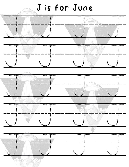 Digital Download | J Is For June | Primary Letter | Practice Writing Alphabet | Single Page PDF File | Print As Many As You Need