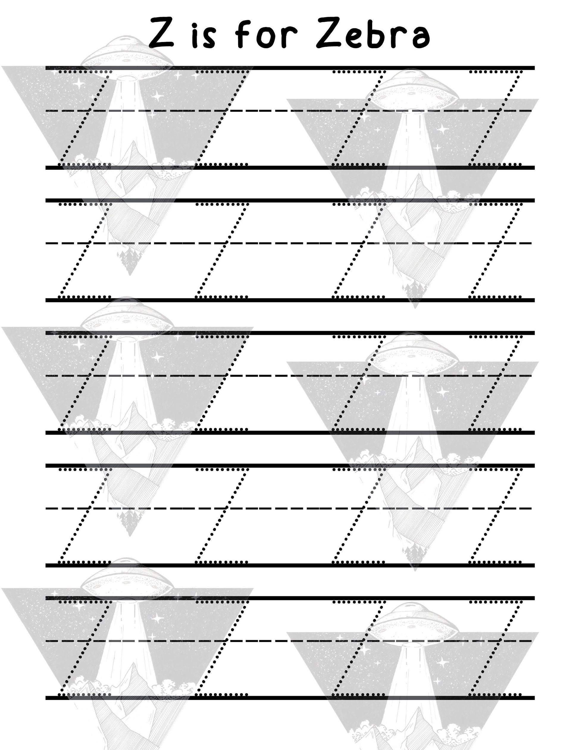 Digital Download | Z Is For Zebra | Primary Letter | Practice Writing Alphabet | Single Page PDF File | Print As Many As You Need
