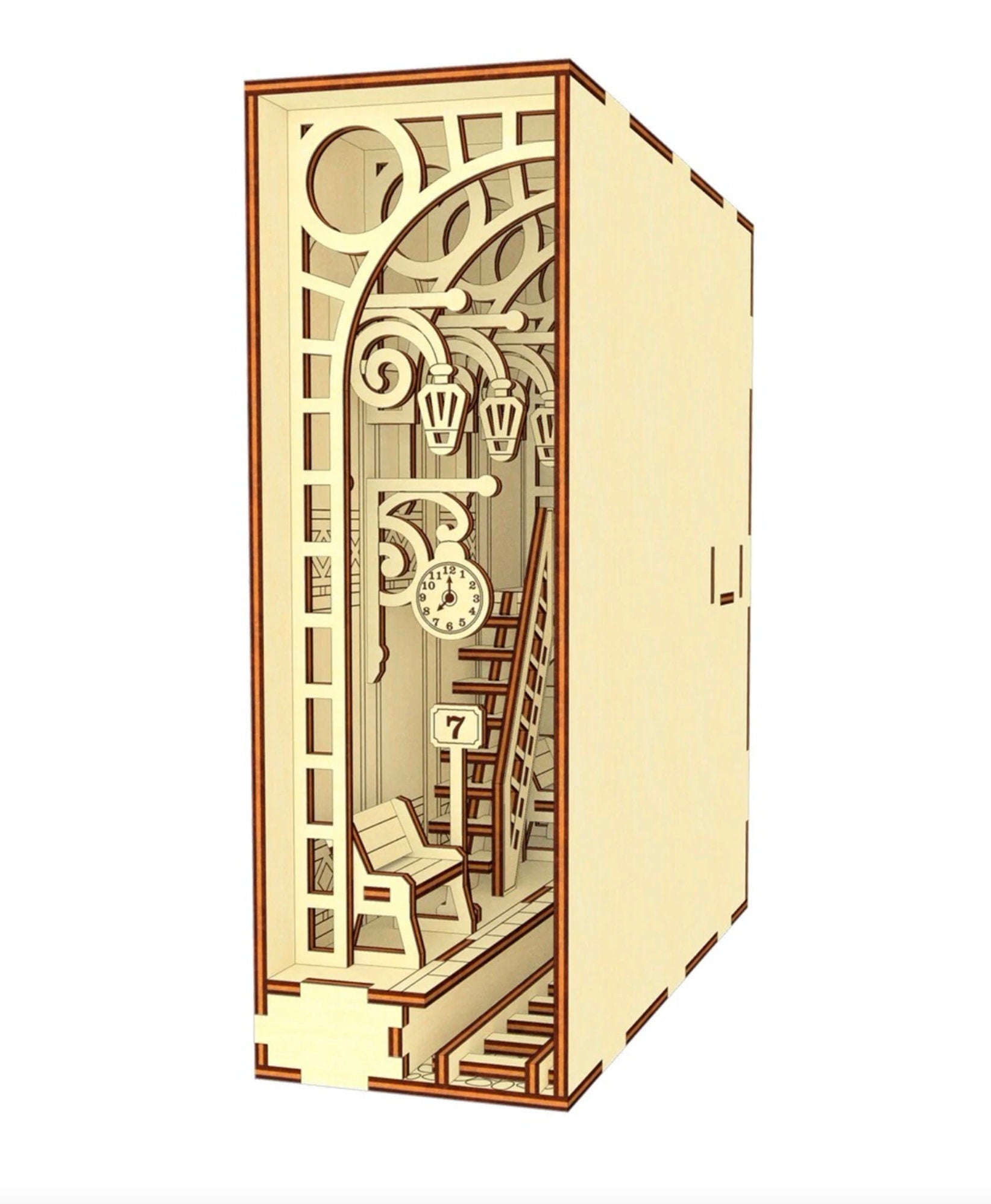 Railway Station With A Romantic Couple Scene | Assembly And Painting Required | Bookshelf Nook Insert