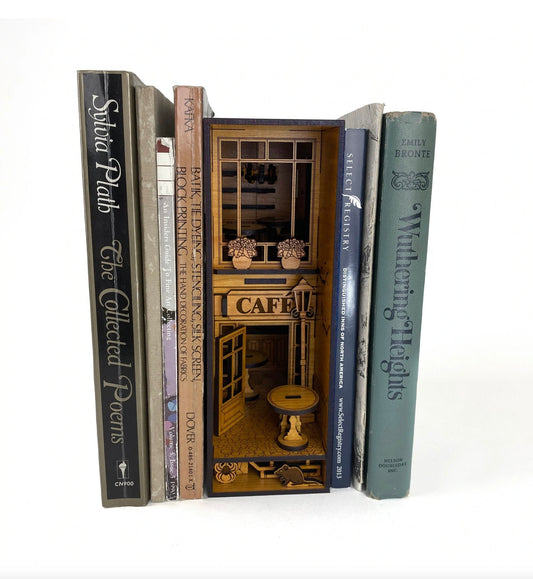 Cafe Book Nook with Friendly Creatures | Assembly And Painting Required | Bookshelf Nook Insert