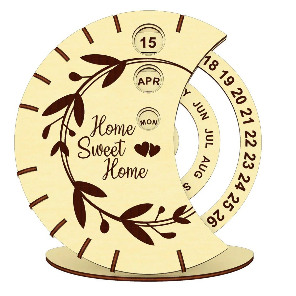 Home Sweet Home Rotary Calendar | Wooden Decor | Completed Size: 4.5 x 7.29 x 7.83 in | Assembly & Painted Required