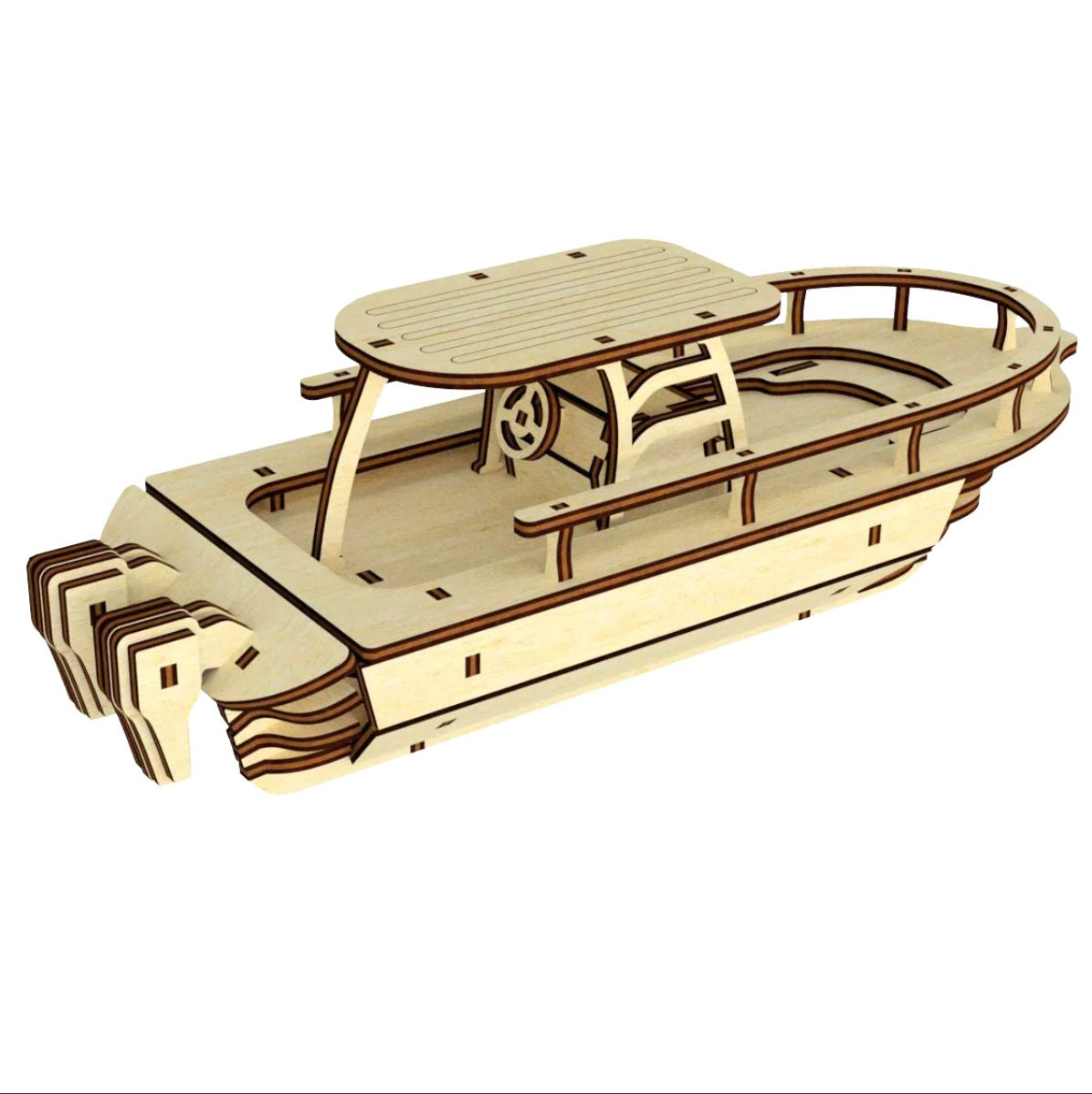 Twin Engine Boat Scale Model Kit | Completed Size: 3.33 x 12.42 x 2.71 in | Paint & Assembly Required
